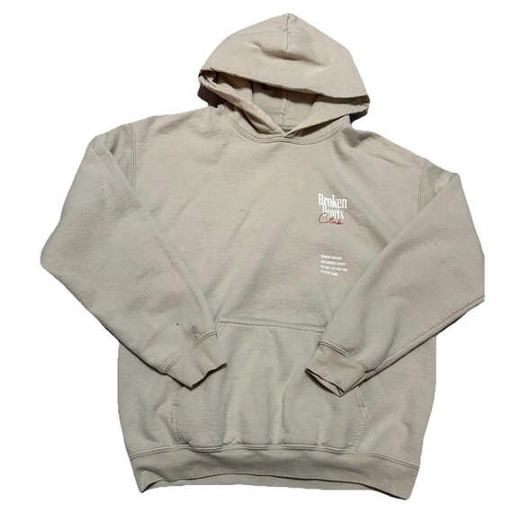 Pacsun Broken Hearts Club Graphic Pullover Hoodie Men Small Beige Back to School - Picture 1 of 5